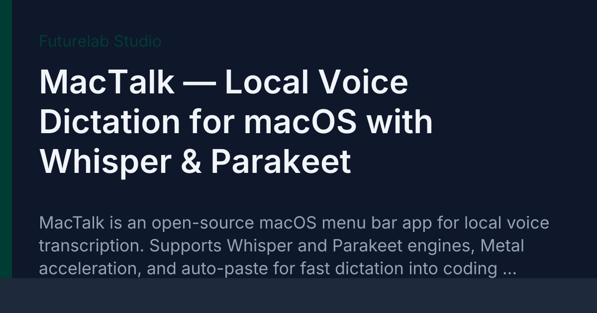 Mctalk Software MacTalk — Local Voice Dictation for macOS with Whisper & Parakeet